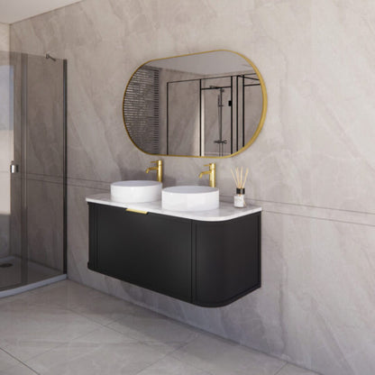 1200mm *Matt Black plywood              * Big curved edge shaker style                       *1 tier  1 big Drawer   2 side drawers                   * Wall Hung