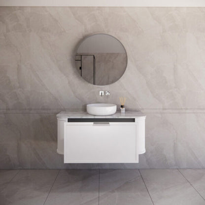 1200mm *Matt white plywood              * Big curved edge shaker style                       *1 tier  1 big Drawer   2 side drawers                   * Wall Hung