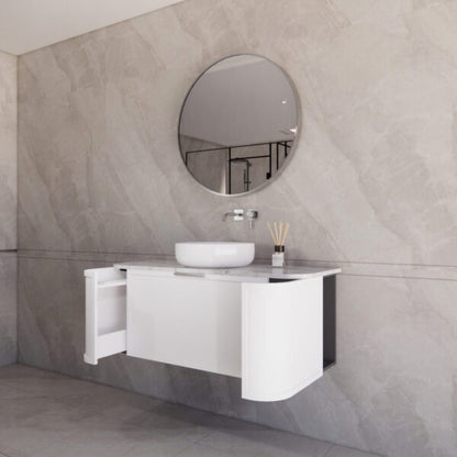 1200mm *Matt white plywood              * Big curved edge shaker style                       *1 tier  1 big Drawer   2 side drawers                   * Wall Hung