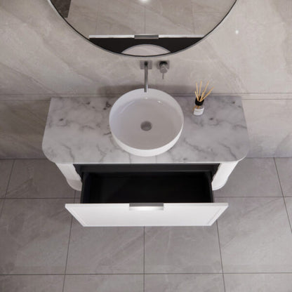 1200mm *Matt white plywood              * Big curved edge shaker style                       *1 tier  1 big Drawer   2 side drawers                   * Wall Hung
