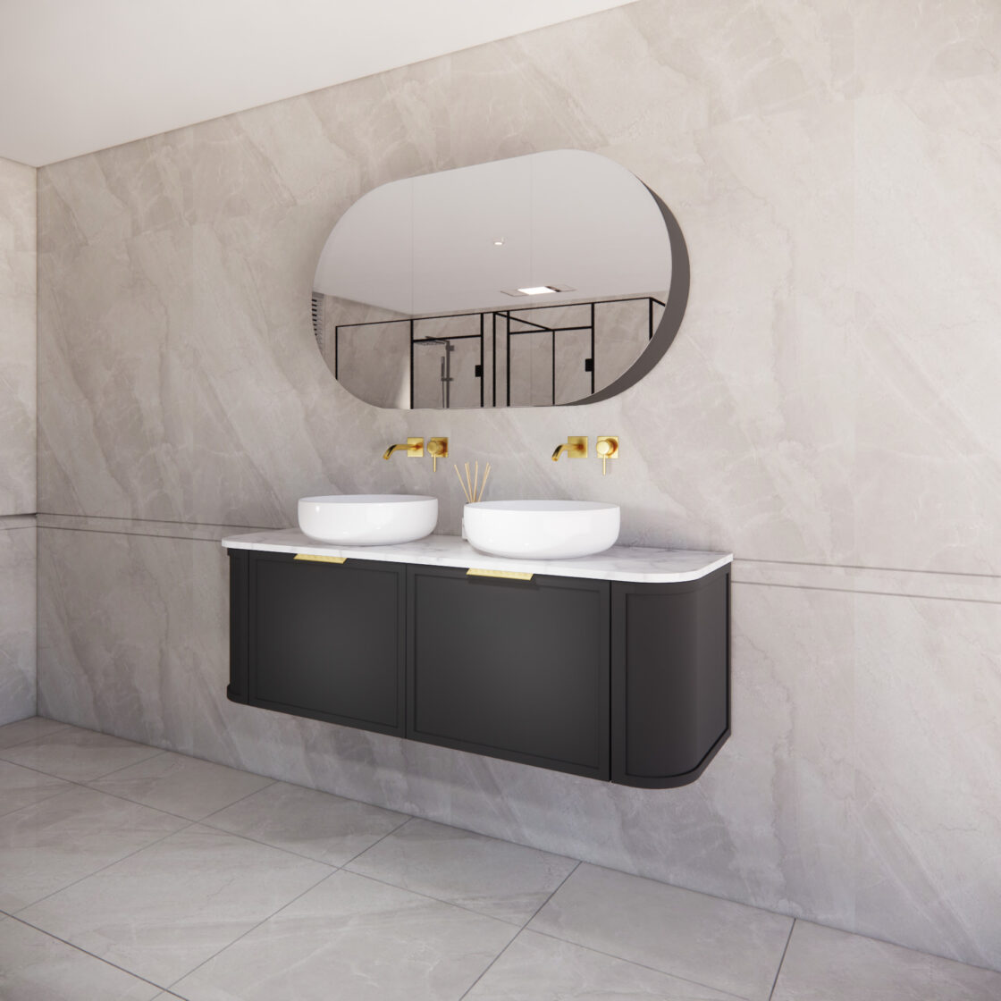 1500mm *Matt Black plywood              * Big curved edge shaker style                       *1 tier  2 big drawers   2 side drawers                   * Wall Hung