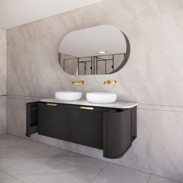 1500mm *Matt Black plywood              * Big curved edge shaker style                       *1 tier  2 big drawers   2 side drawers                   * Wall Hung