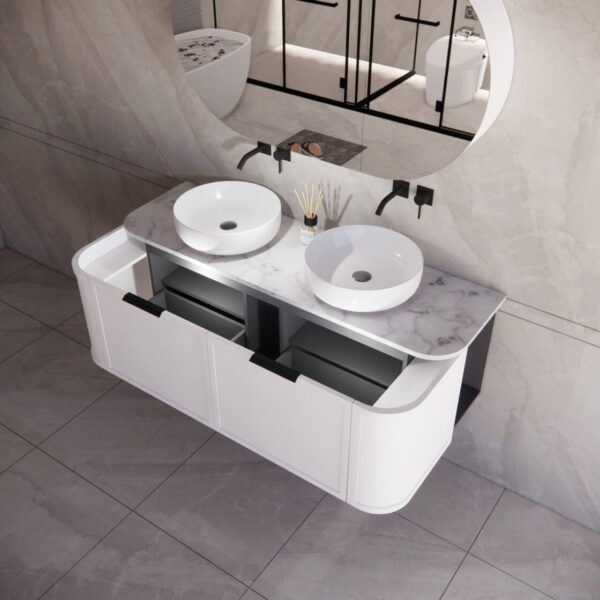 1500mm *Matt white plywood              * Big curved edge shaker style                       *1 tier  2 big drawers   2 side drawers                   * Wall Hung
