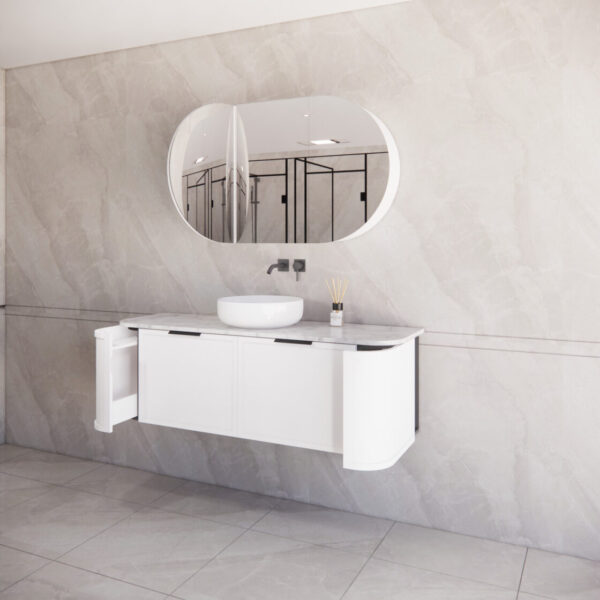 1500mm *Matt white plywood              * Big curved edge shaker style                       *1 tier  2 big drawers   2 side drawers                   * Wall Hung