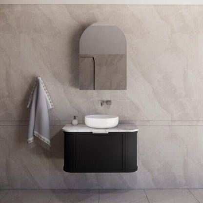 900mm *Matt Black plywood              * Big curved edge shaker style                       *1 tier  1 big Drawer   2 side drawers                   * Wall Hung