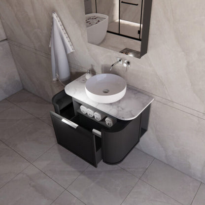 900mm *Matt Black plywood              * Big curved edge shaker style                       *1 tier  1 big Drawer   2 side drawers                   * Wall Hung