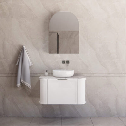 900mm *Matt white plywood              * Big curved edge shaker style                       *1 tier  1 big Drawer   2 side drawers                   * Wall Hung