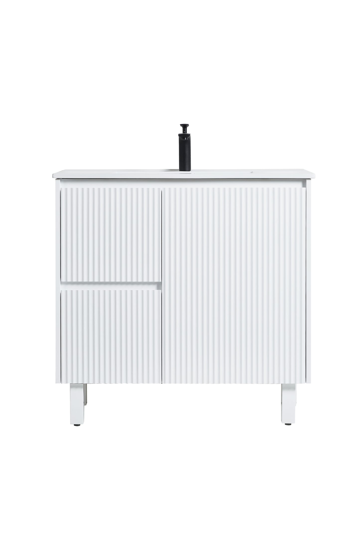 900mm Brighton Floor Vanity PVC Left Side Drawers - Cabinet Only - Matte White