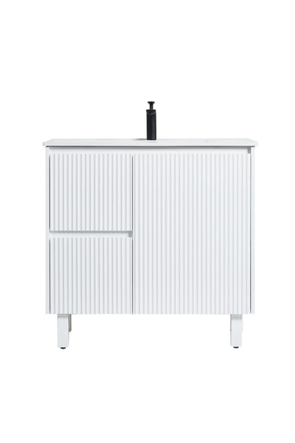 900mm Brighton Floor Vanity PVC Left Side Drawers - Cabinet Only - Matte White