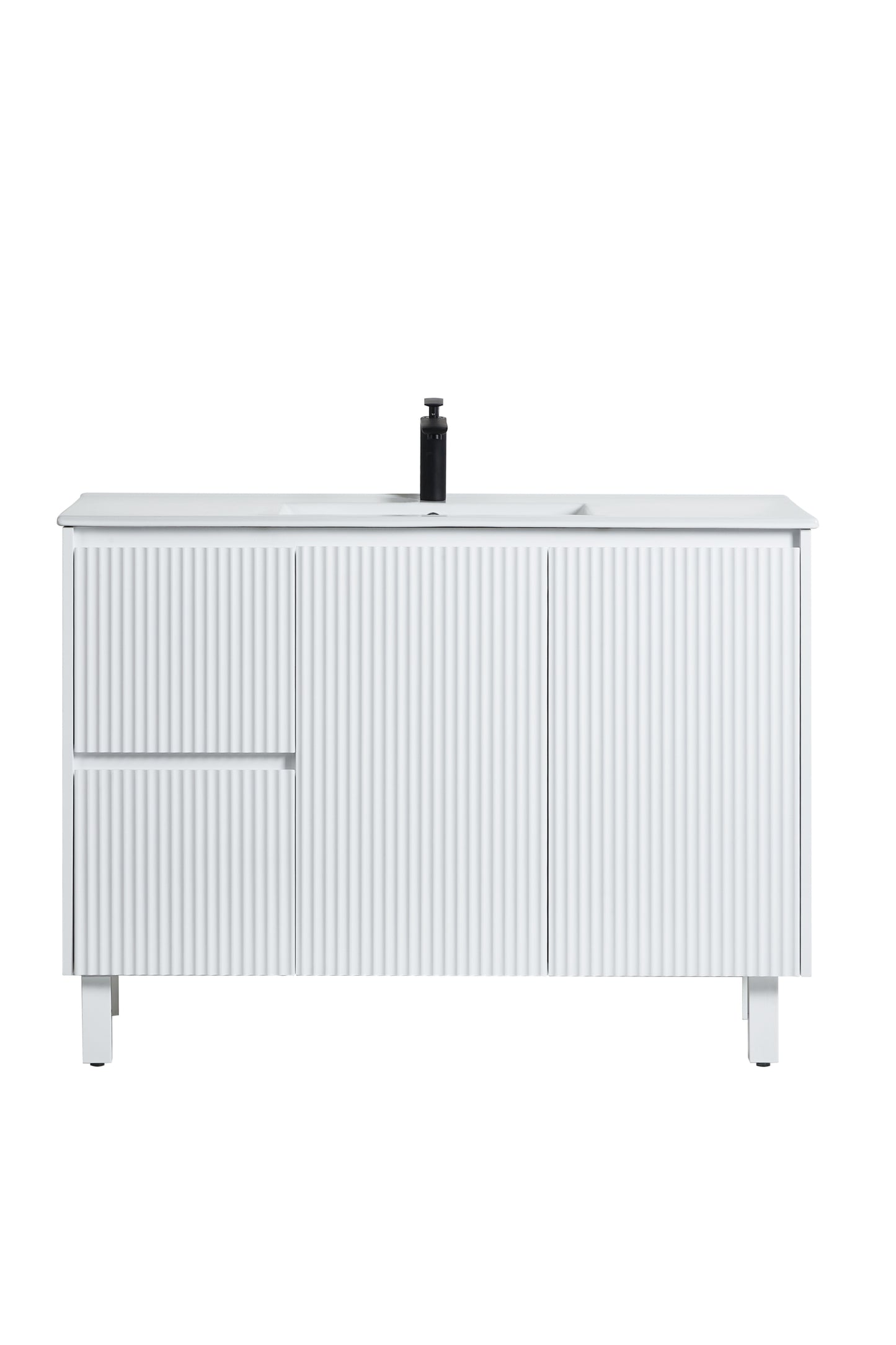 1200mm Brighton Floor Vanity PVC Left Side Drawers - Cabinet Only - Single Bowl - Matte White