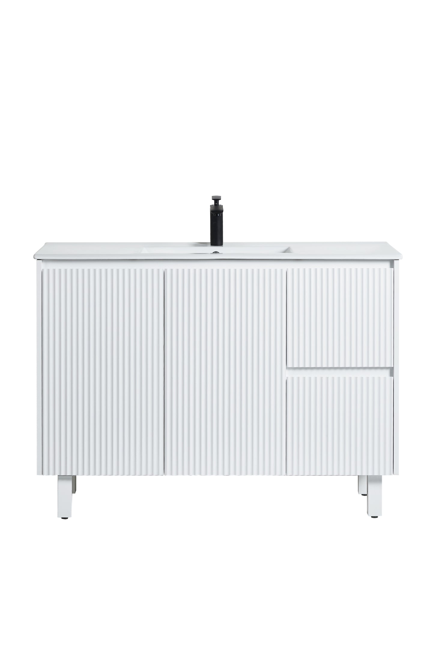 1200mm Brighton Floor Vanity PVC Right Side Drawers - Cabinet Only - Single Bowl - Matte White