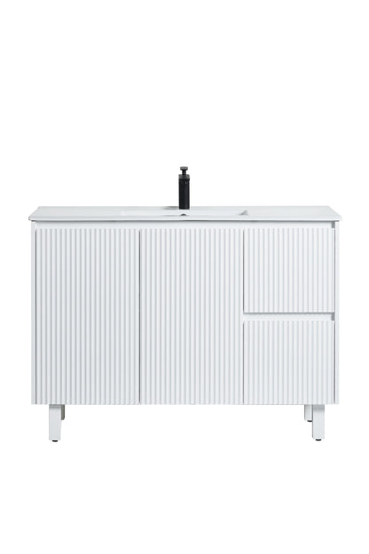 1200mm Brighton Floor Vanity PVC Right Side Drawers - Cabinet Only - Single Bowl - Matte White
