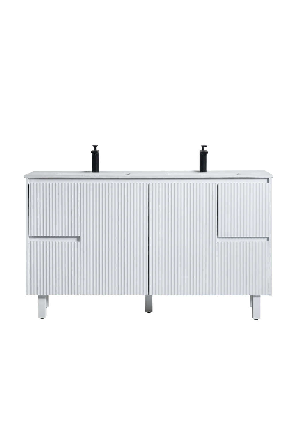 1500mm Brighton Floor Vanity PVC Side Drawers - Cabinet Only - Single/Double Bowl - Matte White