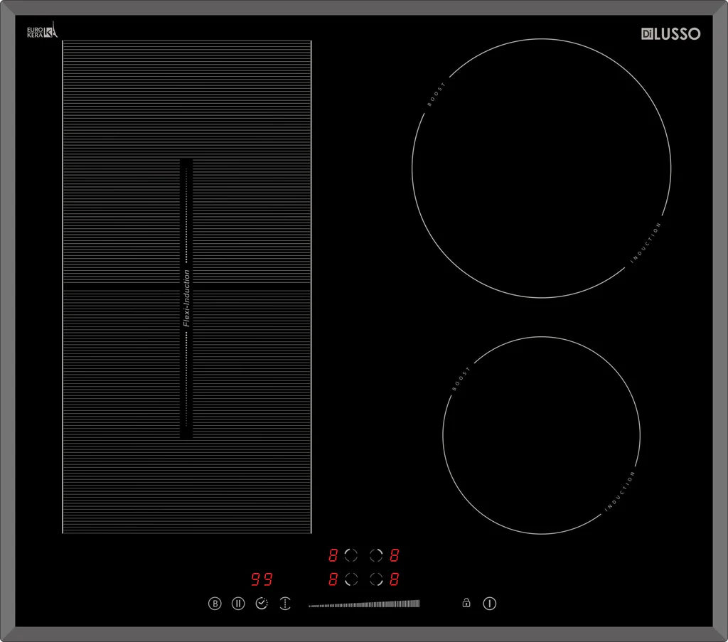 600mm Induction Cooktop - 4 Zones Flexizone - EuroKera Glass Touch Slider Limited stock