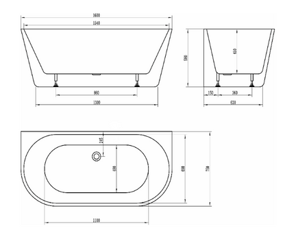 Idalia 1600mm Back to Wall Bath - Gloss White