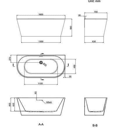 Idalia 1600mm Back to Wall Bath with Overflow - Gloss White