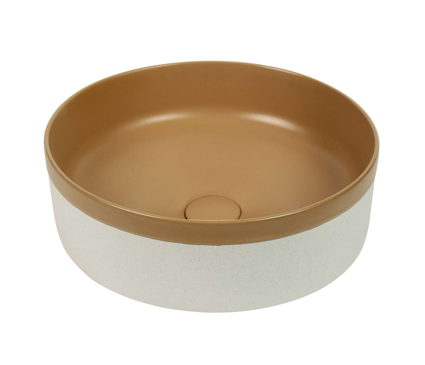 370mm Light Brown & Matte White Round Ceramic Basin | CP-37-LB