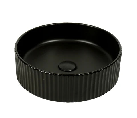 400*400*125mm Matte Black with Fluted Design Above Counter Basin