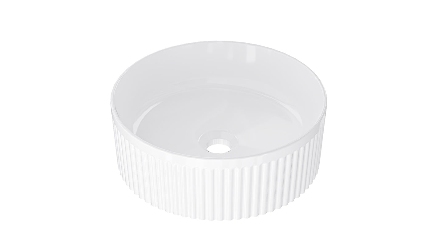 Infinity 365mm Round Above Counter Fluted Basin - Gloss White
