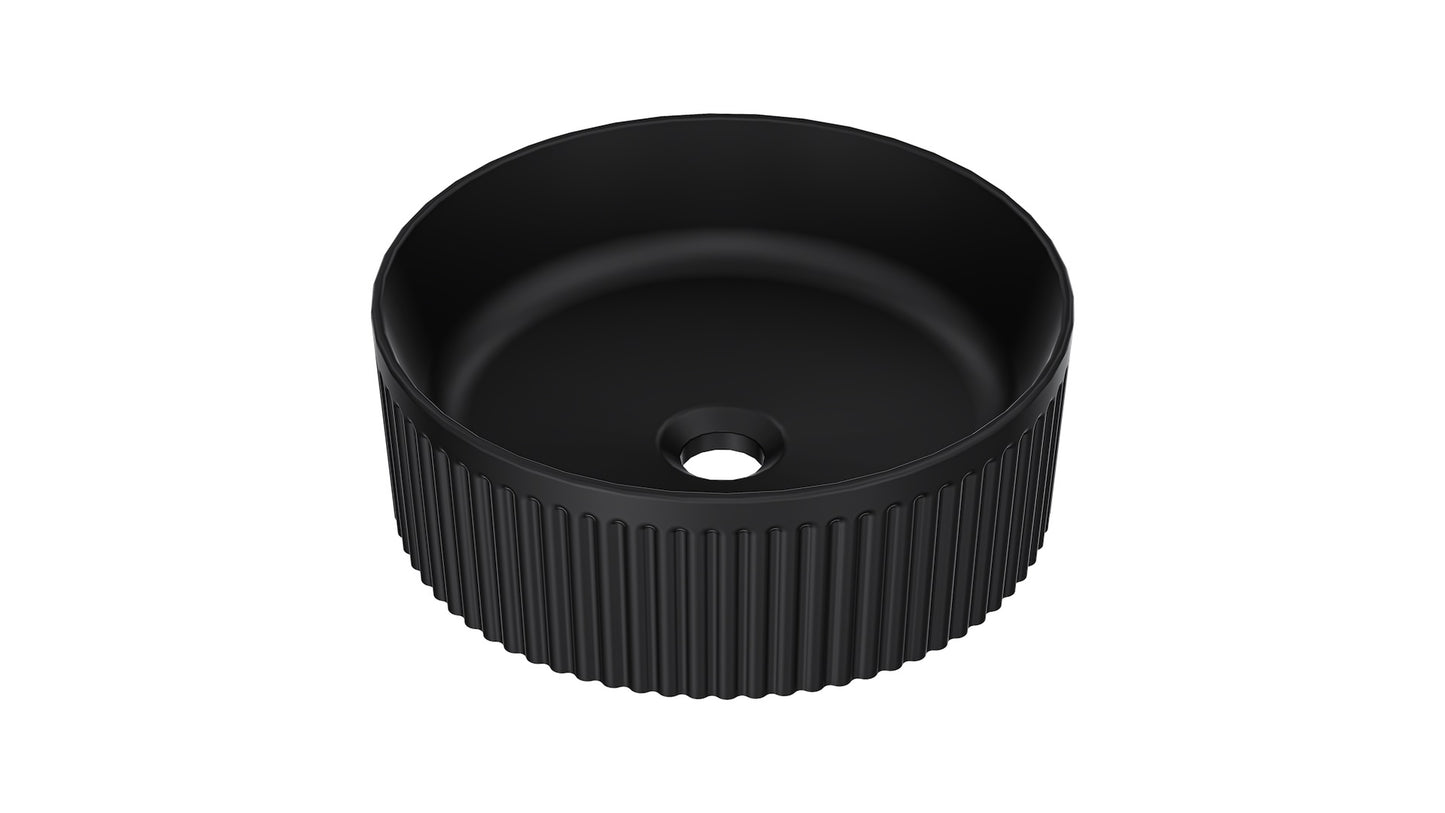 Infinity 370mm Round Above Counter Fluted Basin - Matte Black
