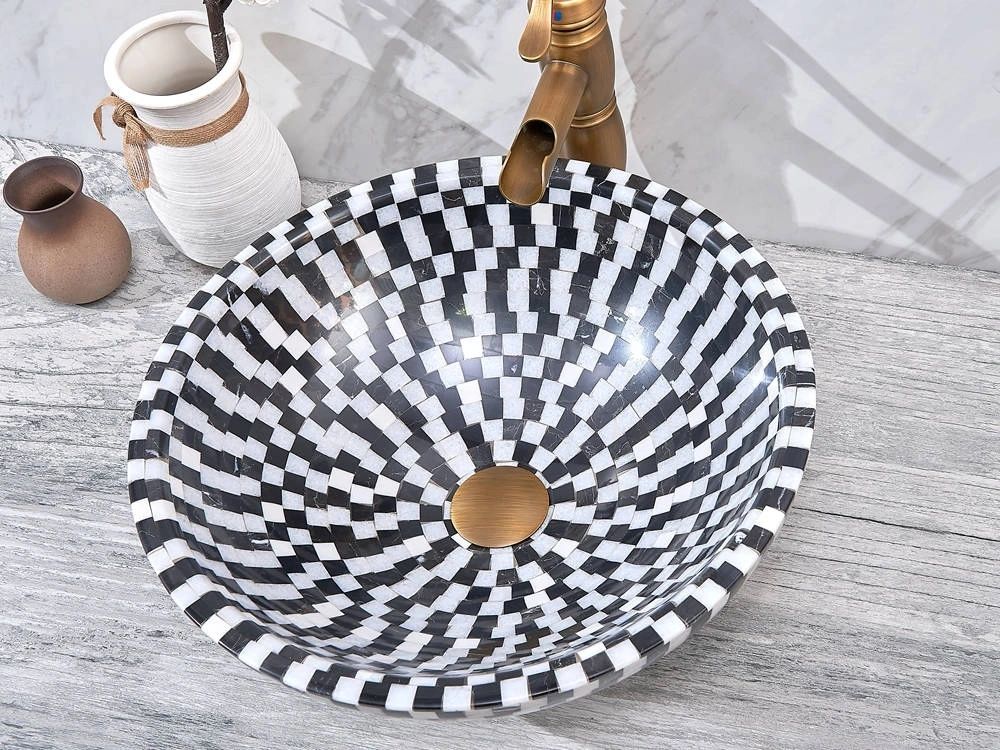 Natural Stone Marble Mosaic Basin 420*420*140