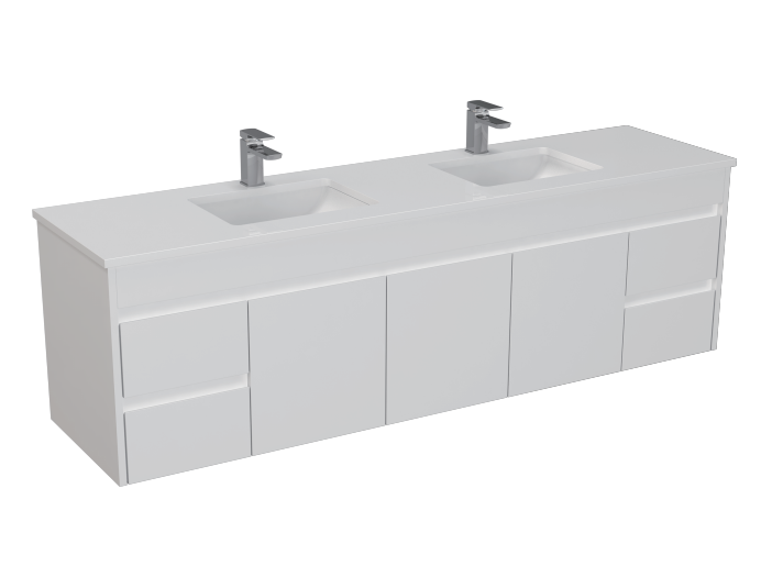 1800mm Polar Wall Hung Vanity PVC - Cabinet Only - Double Bowl - Gloss White