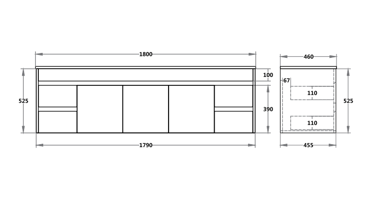 1800mm Polar Wall Hung Vanity PVC - Cabinet Only - Double Bowl - Gloss White
