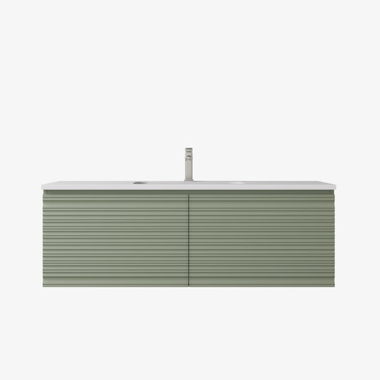 1200mm  Sedona Fluted Wall Hung PVC Single or Double  Bowl Cabinet - Olive Green - Cabinet Only