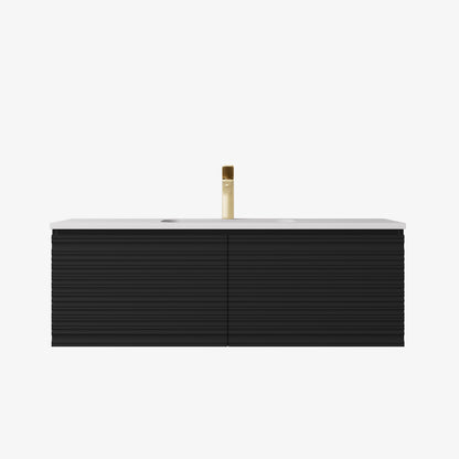1200mm  Sedona Fluted Wall Hung PVC Single or Double  Bowl Cabinet - Matt Black - Cabinet Only