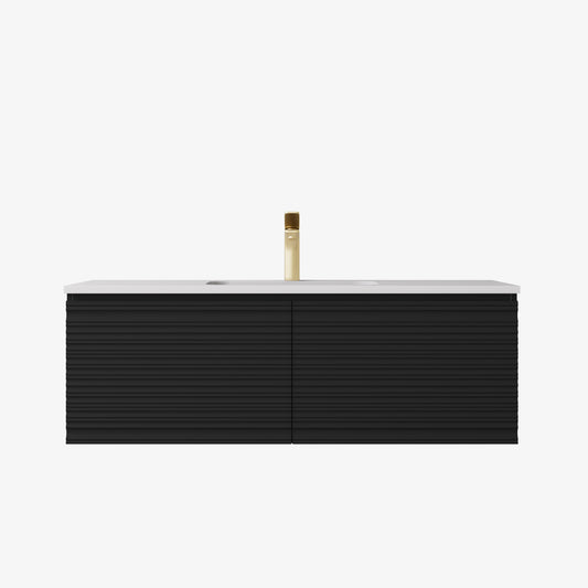 1200mm  Sedona Fluted Wall Hung PVC Single or Double  Bowl Cabinet - Matt Black - Cabinet Only