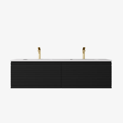 1200mm  Sedona Fluted Wall Hung PVC Single or Double  Bowl Cabinet - Matt Black - Cabinet Only