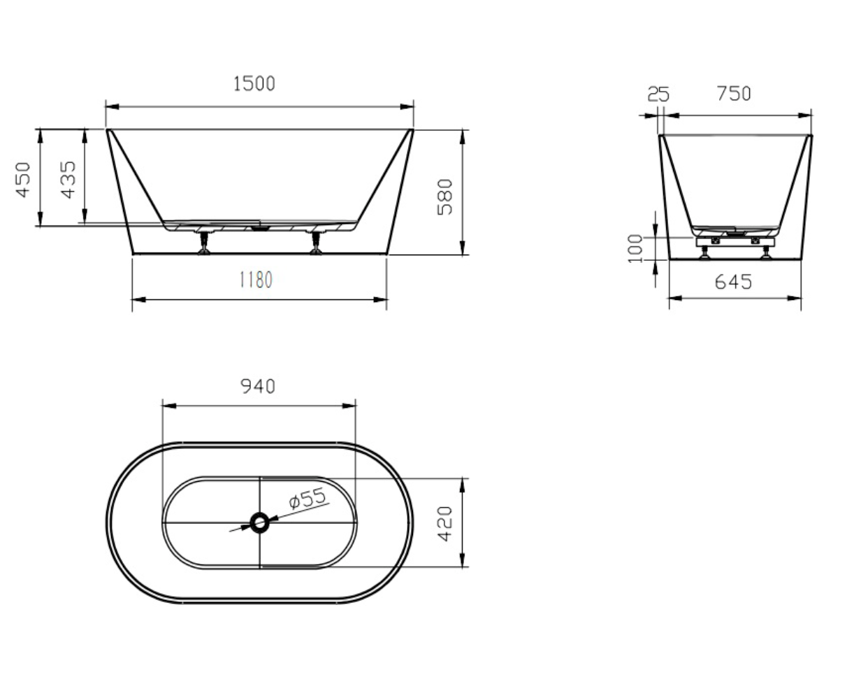 Joseph 1500mm Freestanding Bath - Gloss White