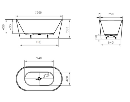 Joseph 1500mm Freestanding Bath - Gloss White