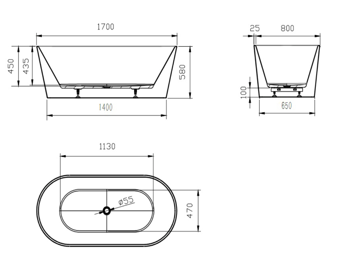 Joseph 1700mm Freestanding Bath - Gloss White