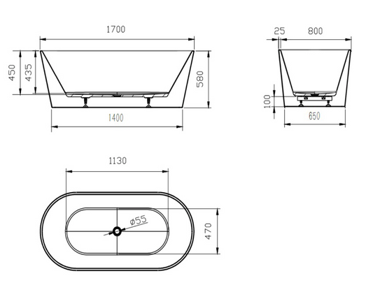 Joseph 1700mm Freestanding Bath - Gloss White