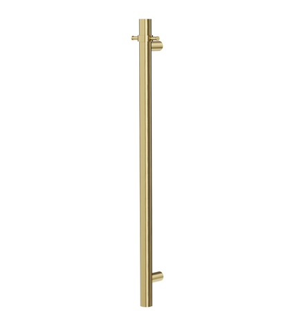 Allegra 12V Round Bar Vertical Heated Towel Rail with T-Bar - Brushed Brass