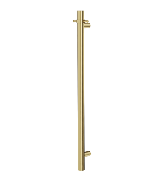 Allegra 12V Round Bar Vertical Heated Towel Rail with T-Bar - Brushed Brass