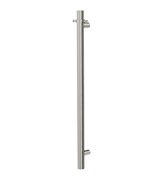 Allegra 12V Round Bar Vertical Heated Towel Rail with T-Bar - Brushed Nickel