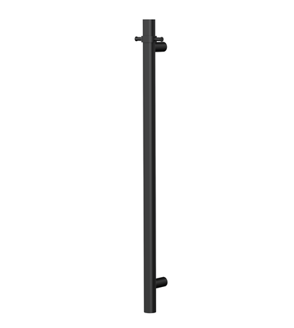 Allegra 12V Round Bar Vertical Heated Towel Rail with T-Bar - Matte Black