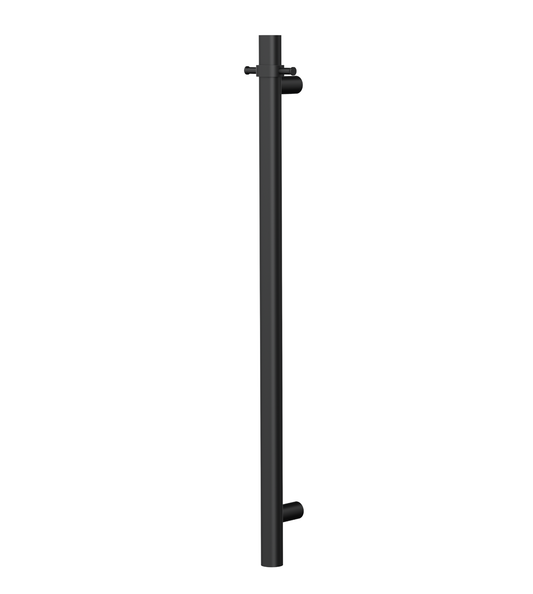 Allegra 12V Round Bar Vertical Heated Towel Rail with T-Bar - Matte Black