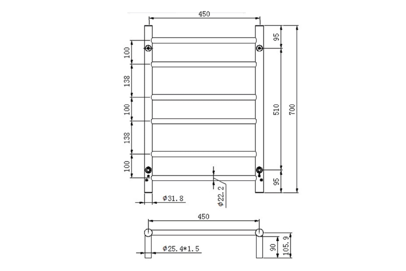 Allegra 6 Bar Heated Towel Rail - Chrome
