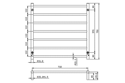 Allegra 7 Bar Heated Towel Rail - Brushed Brass