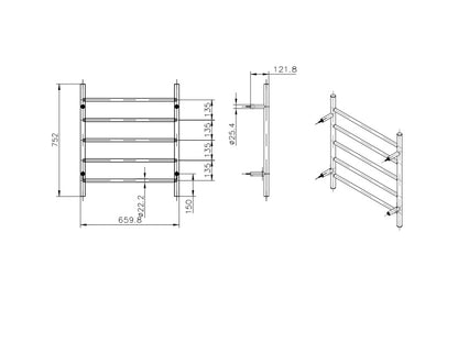 Avid 5 Bar Heated Towel Rail - Brushed Brass