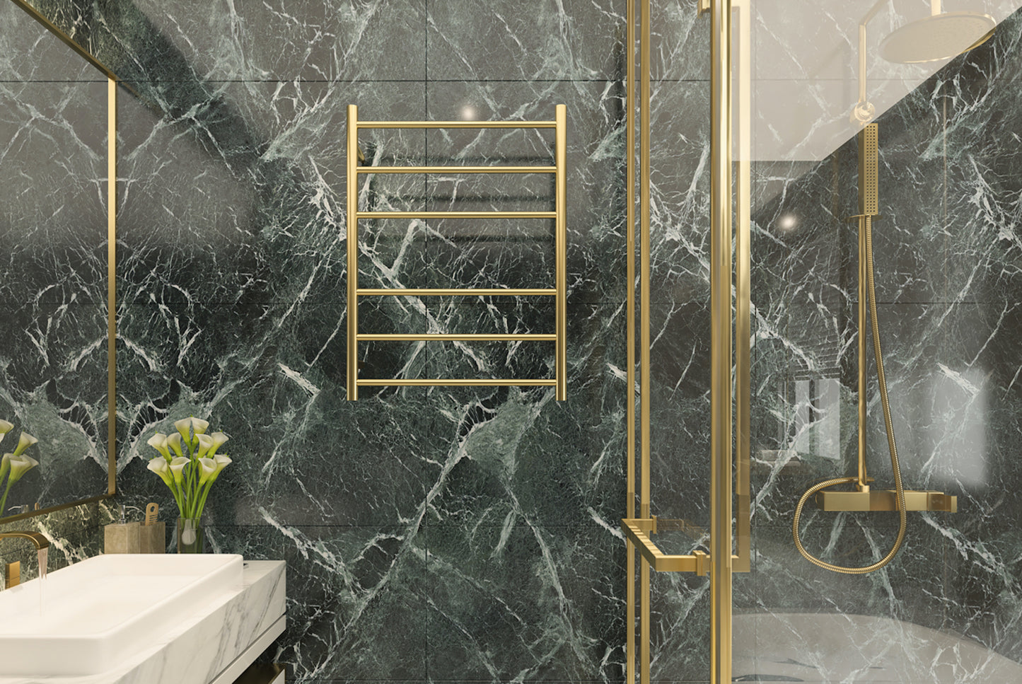 Avid 6 Bar Heated Towel Rail - Brushed Brass