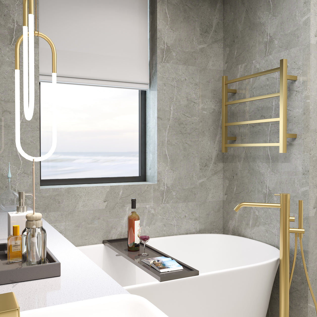 Spirit 4 Bar Heated Towel Rail - Brushed Brass