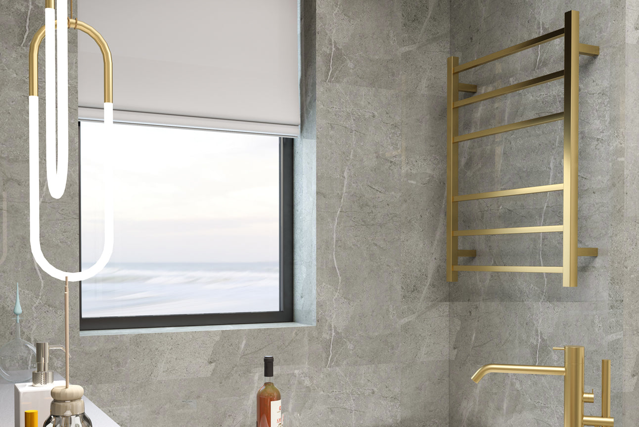 Spirit 6 Bar Heated Towel Rail - Brushed Brass