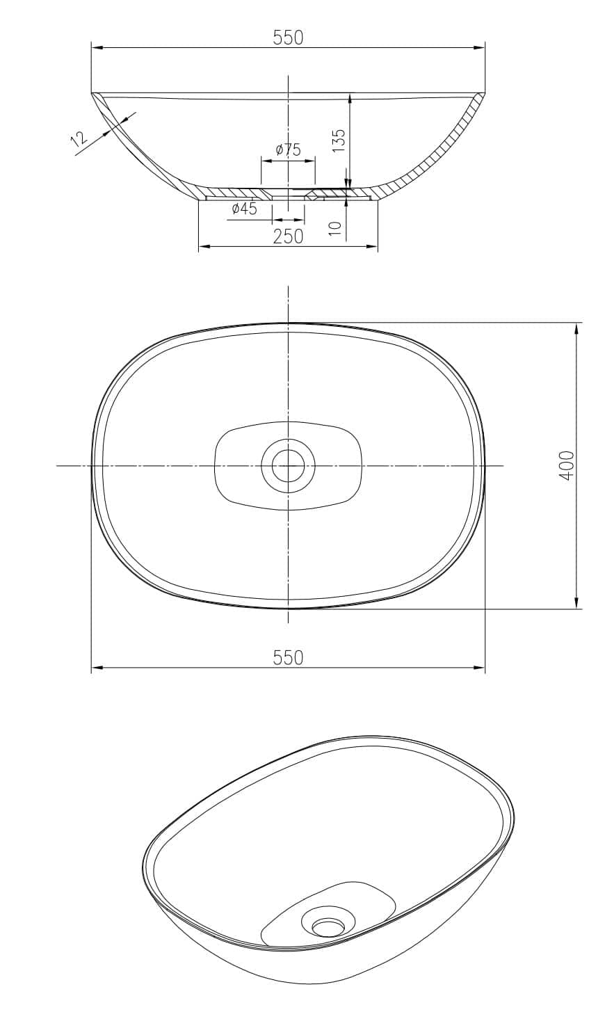 550mm Pietra Bianca - Julia Above Counter Basins