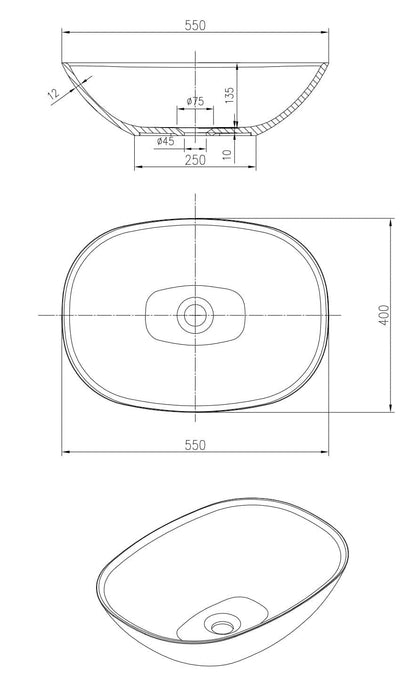550mm Pietra Bianca - Julia Above Counter Basins
