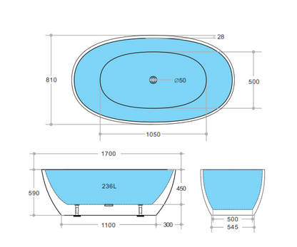 1700mm Freestanding Bathtub - Gloss White