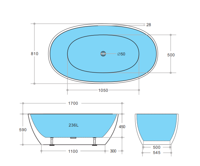 1700mm Freestanding Bathtub - Matte Black & Matte White